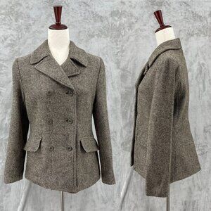 GAP Vintage Brown Speckled Wool Blend Tweed Double Breasted Coat Jacket